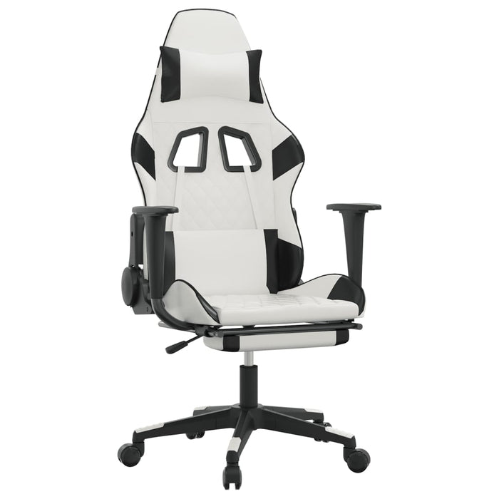 Scaun de gaming cu suport picioare, alb/negru, piele ecologică - WALTI WALTI