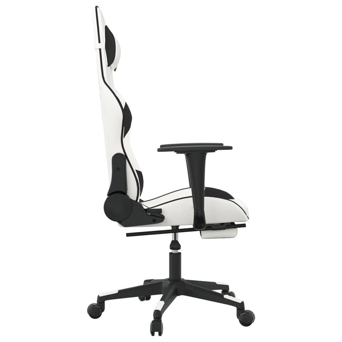 Scaun de gaming cu suport picioare, alb/negru, piele ecologică - WALTI WALTI