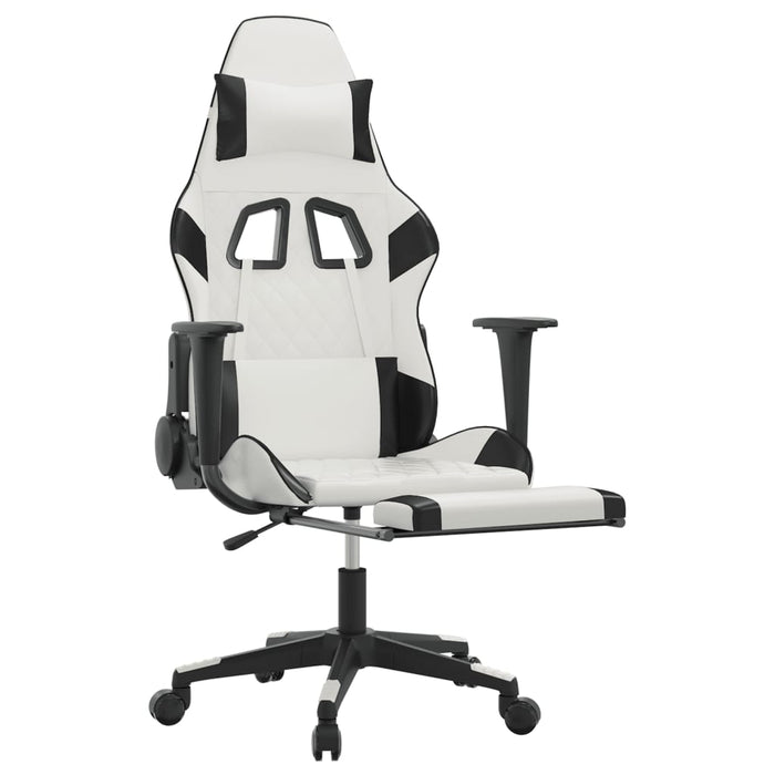 Scaun de gaming cu suport picioare, alb/negru, piele ecologică - WALTI WALTI