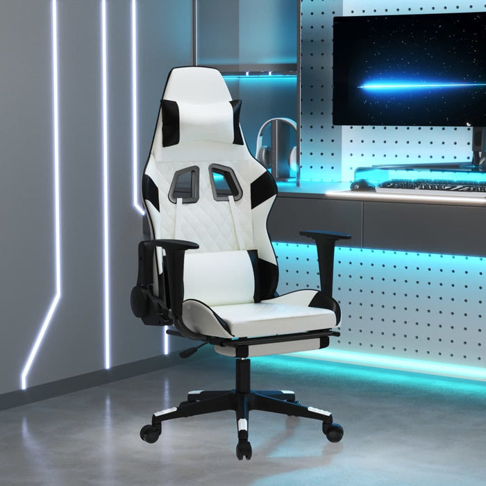 Scaun de gaming cu suport picioare, alb/negru, piele ecologică - WALTI WALTI