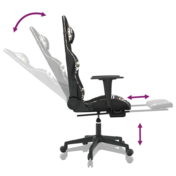 Scaun de gaming cu suport picioare, negru/camuflaj, piele eco - WALTI WALTI