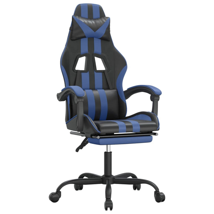 Scaun de gaming cu suport picioare, negru/albastru, piele eco WALTI