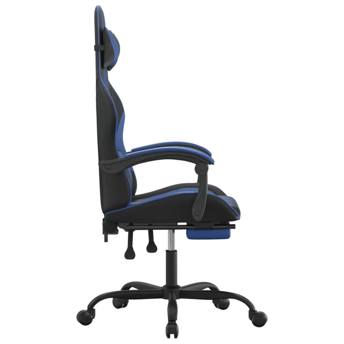Scaun de gaming cu suport picioare, negru/albastru, piele eco WALTI