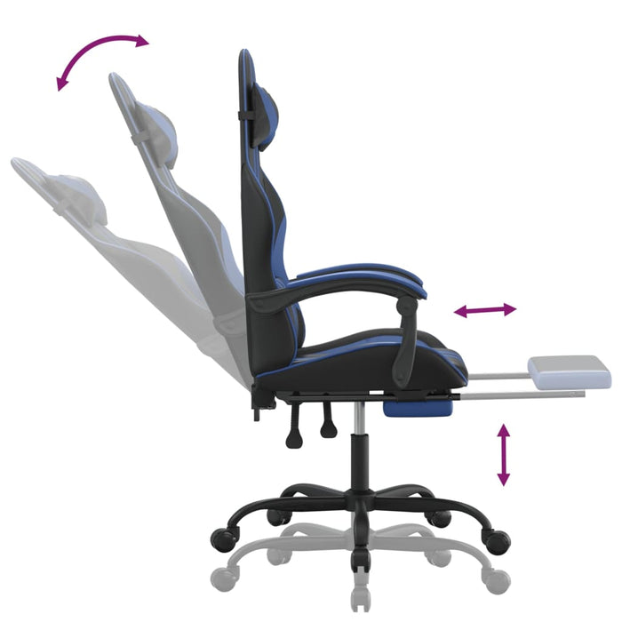 Scaun de gaming cu suport picioare, negru/albastru, piele eco WALTI