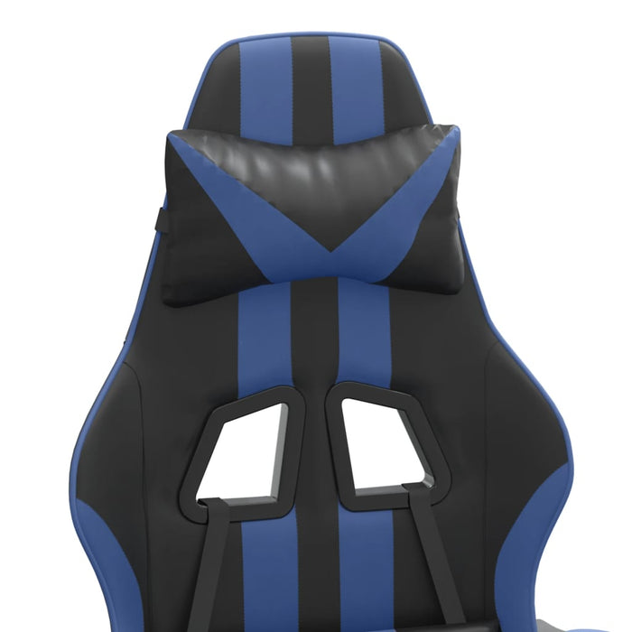 Scaun de gaming cu suport picioare, negru/albastru, piele eco WALTI