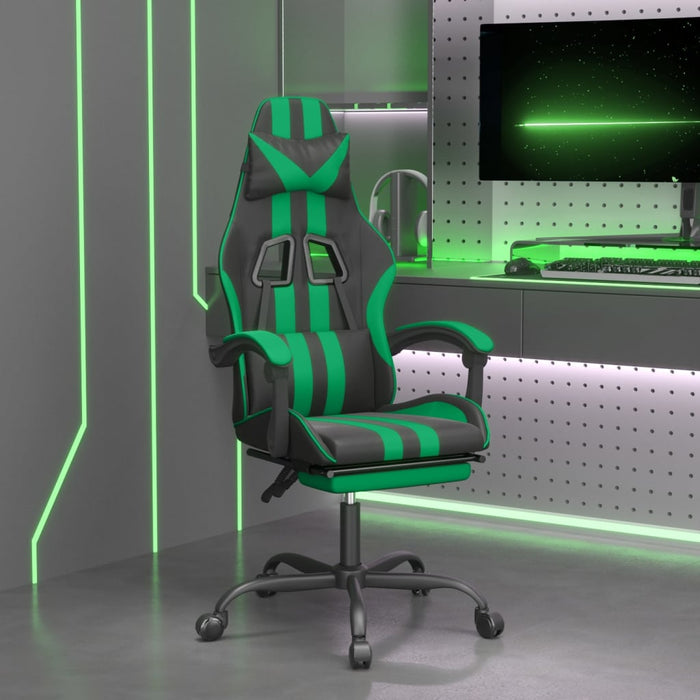 Scaun de gaming cu suport picioare negru/verde, piele ecologică - WALTI WALTI
