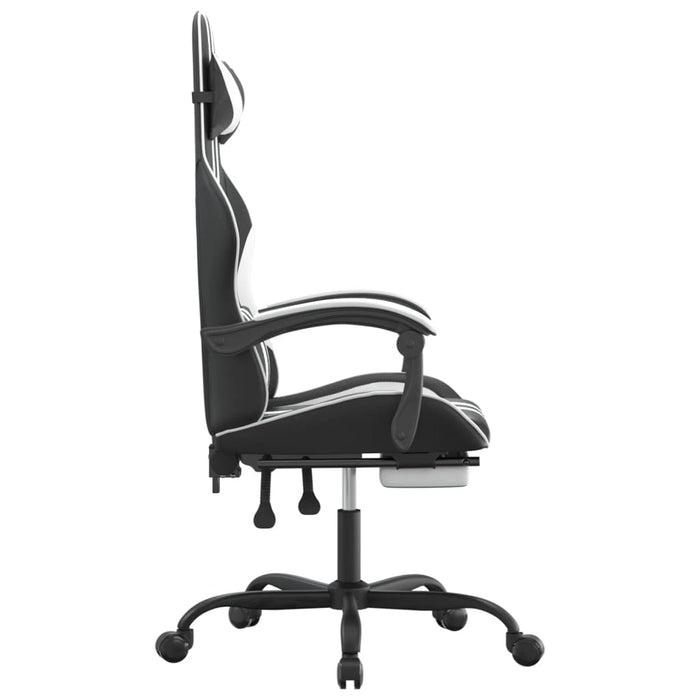 Scaun de gaming cu suport picioare, negru/alb, piele ecologică - WALTI WALTI