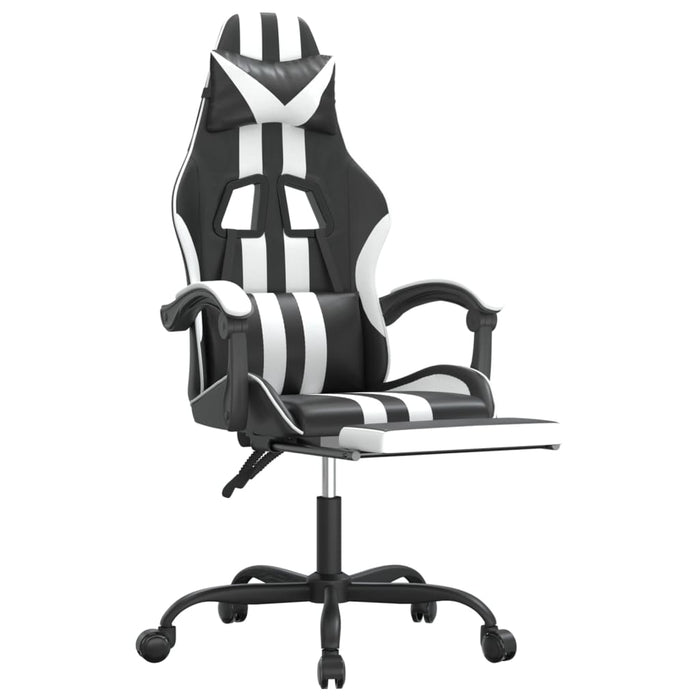 Scaun de gaming cu suport picioare, negru/alb, piele ecologică - WALTI WALTI