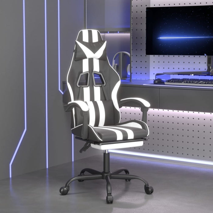 Scaun de gaming cu suport picioare, negru/alb, piele ecologică - WALTI WALTI