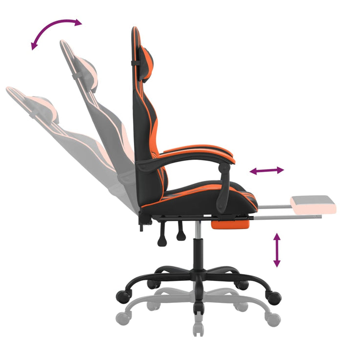 Scaun de gaming cu suport picioare, negru/oranj, piele eco - WALTI WALTI
