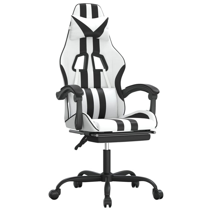 Scaun de gaming cu suport picioare, alb/negru, piele ecologică - WALTI WALTI