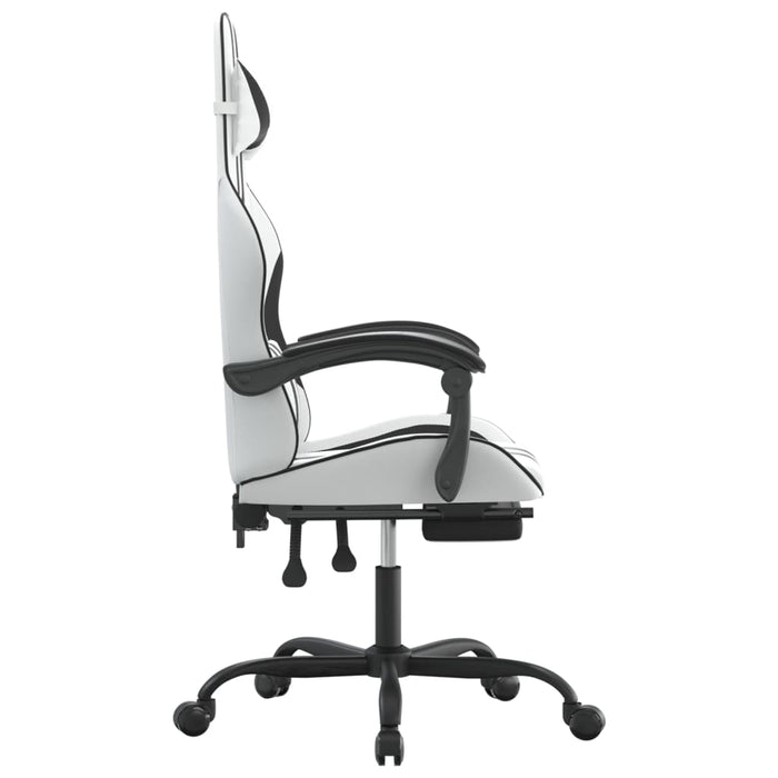 Scaun de gaming cu suport picioare, alb/negru, piele ecologică - WALTI WALTI