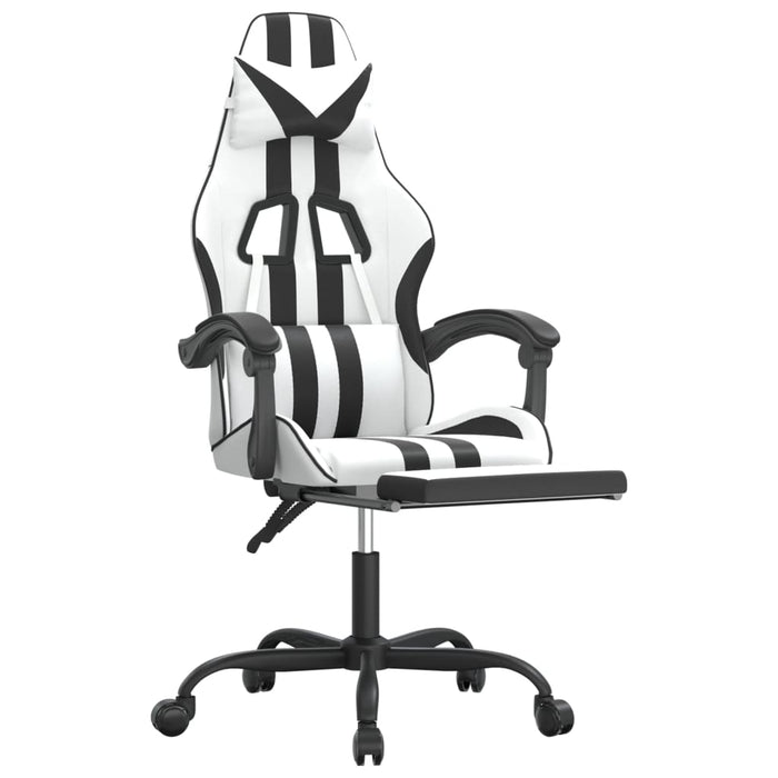 Scaun de gaming cu suport picioare, alb/negru, piele ecologică - WALTI WALTI
