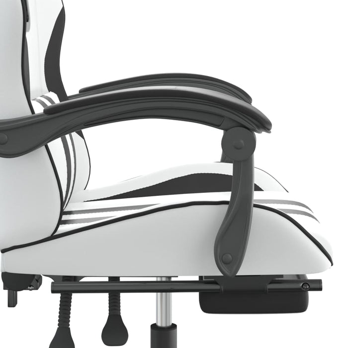 Scaun de gaming cu suport picioare, alb/negru, piele ecologică - WALTI WALTI