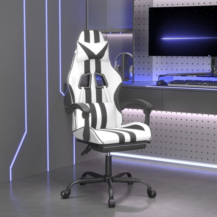 Scaun de gaming cu suport picioare, alb/negru, piele ecologică - WALTI WALTI