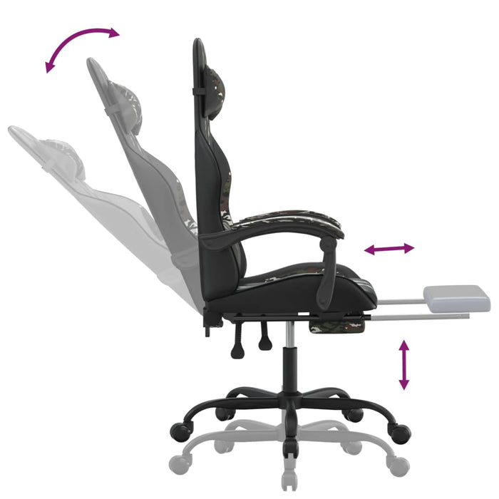 Scaun de gaming cu suport picioare, negru/camuflaj, piele eco - WALTI WALTI