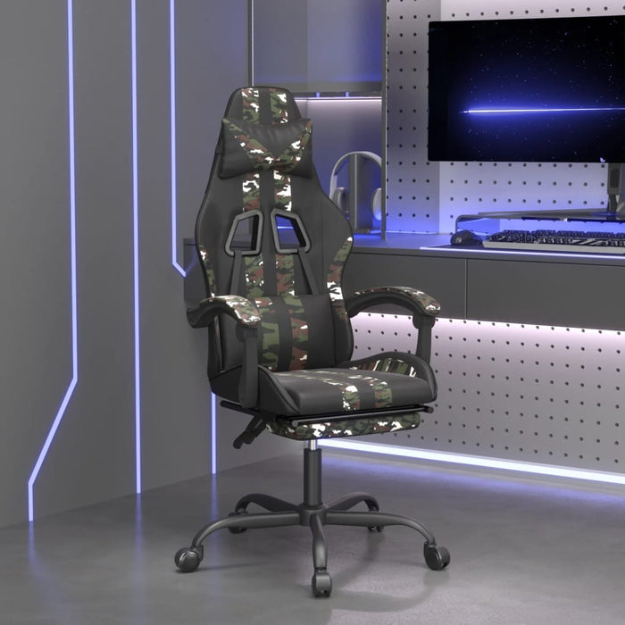 Scaun de gaming cu suport picioare, negru/camuflaj, piele eco - WALTI WALTI