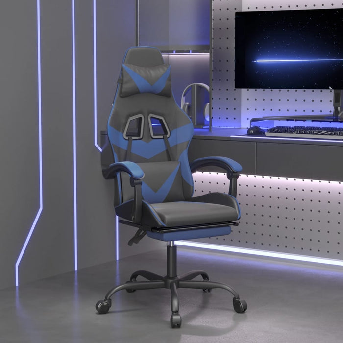 Scaun de gaming cu suport picioare, negru/albastru, piele eco - WALTI WALTI
