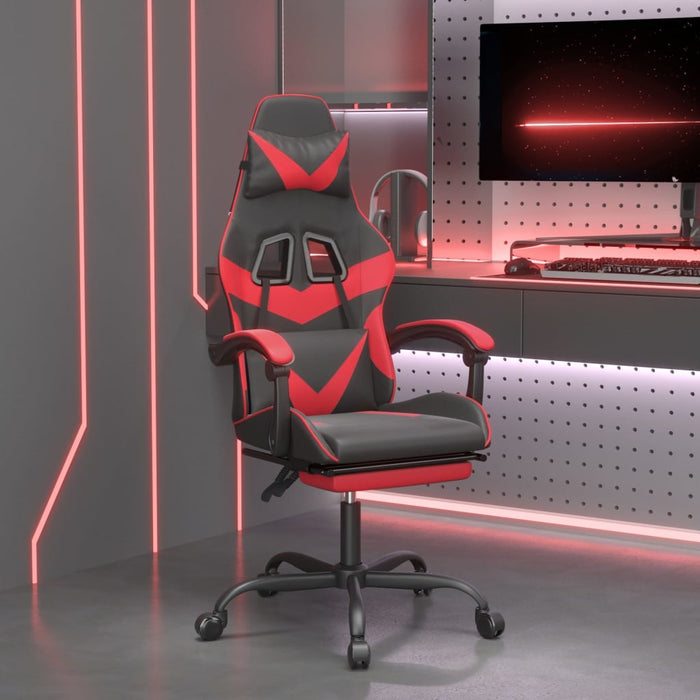 Scaun de gaming cu suport picioare, negru/roșu, piele ecologică - WALTI WALTI