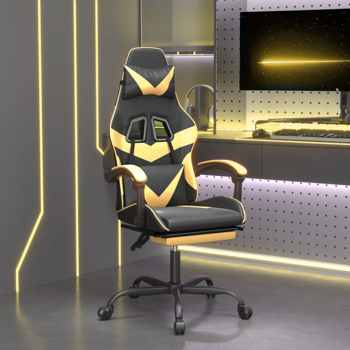 Scaun de gaming cu suport picioare negru/auriu, piele ecologică - WALTI WALTI