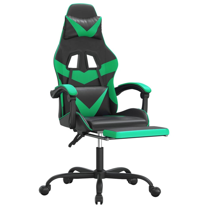 Scaun de gaming cu suport picioare negru/verde, piele ecologică - WALTI WALTI