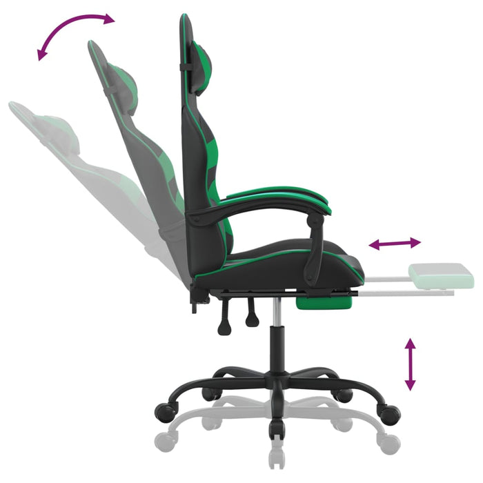 Scaun de gaming cu suport picioare negru/verde, piele ecologică - WALTI WALTI