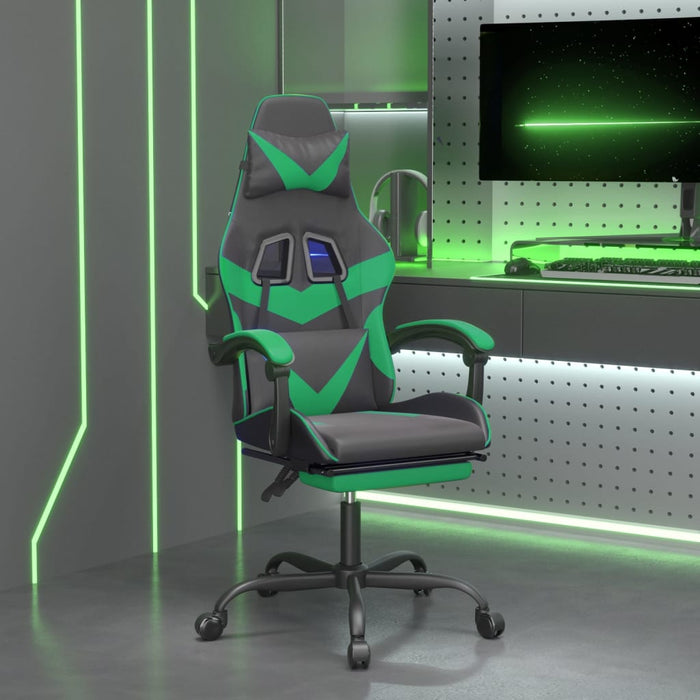 Scaun de gaming cu suport picioare negru/verde, piele ecologică - WALTI WALTI