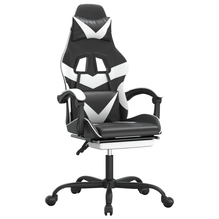 Scaun de gaming cu suport picioare, negru/alb, piele ecologică - WALTI WALTI