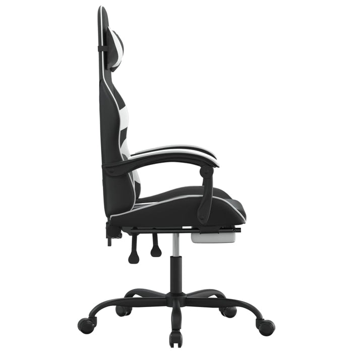 Scaun de gaming cu suport picioare, negru/alb, piele ecologică - WALTI WALTI