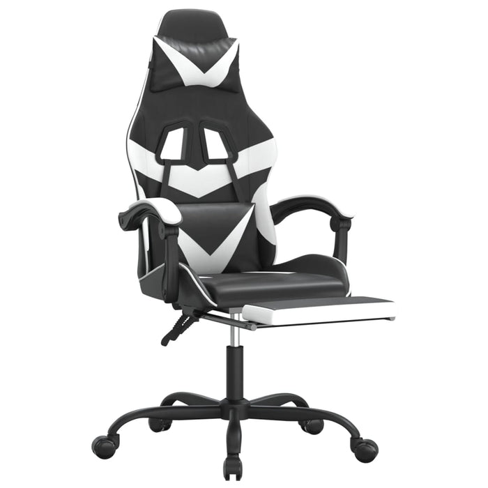 Scaun de gaming cu suport picioare, negru/alb, piele ecologică - WALTI WALTI