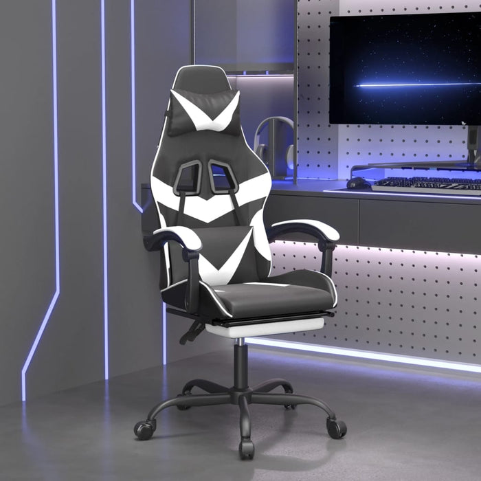 Scaun de gaming cu suport picioare, negru/alb, piele ecologică - WALTI WALTI