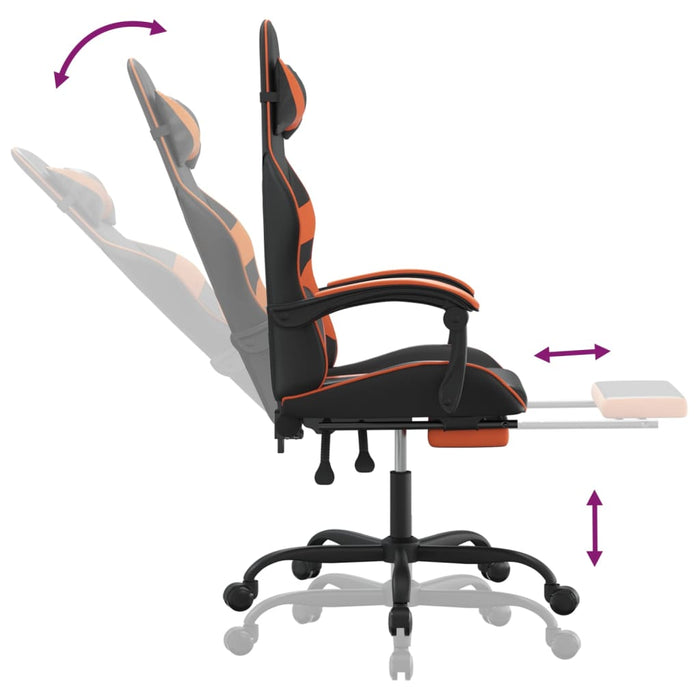 Scaun de gaming cu suport picioare, negru/oranj, piele eco - WALTI WALTI