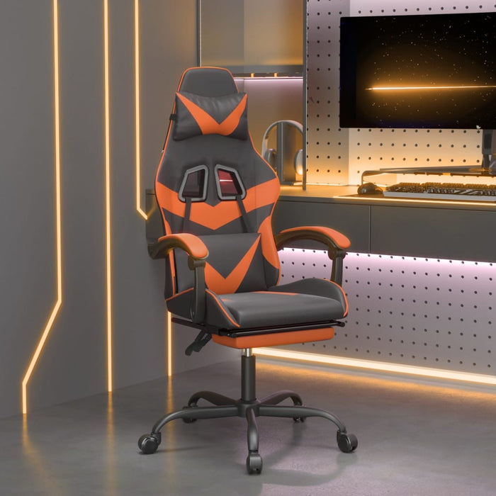 Scaun de gaming cu suport picioare, negru/oranj, piele eco - WALTI WALTI