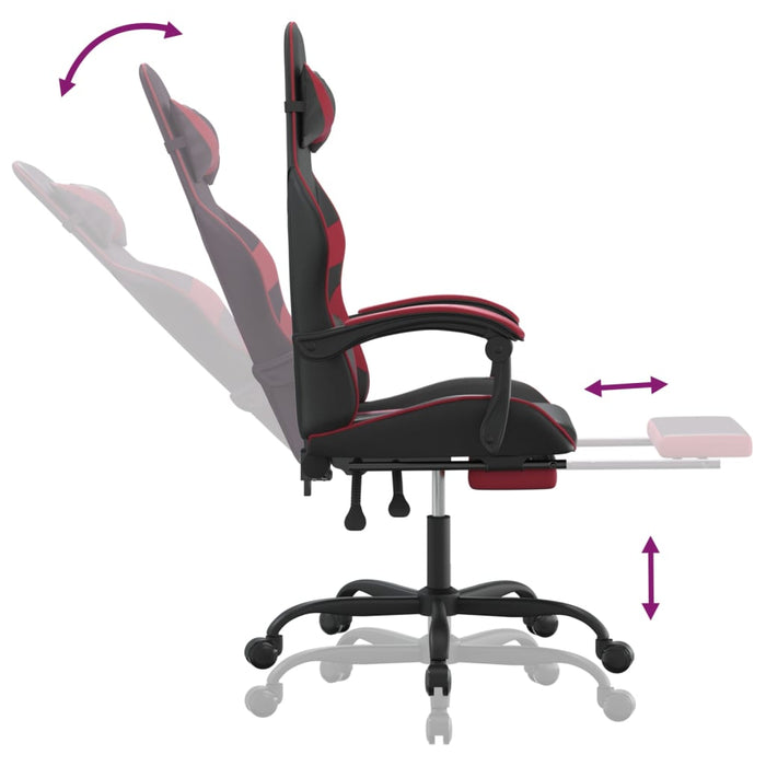 Scaun de gaming cu suport picioare, negru/roșu vin, piele eco - WALTI WALTI