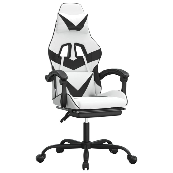 Scaun de gaming cu suport picioare, alb/negru, piele ecologică - WALTI WALTI