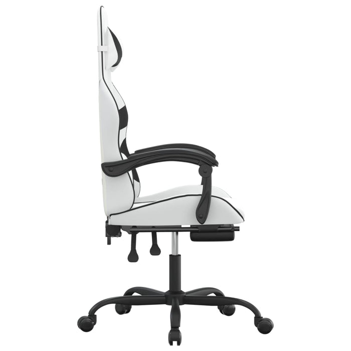 Scaun de gaming cu suport picioare, alb/negru, piele ecologică - WALTI WALTI