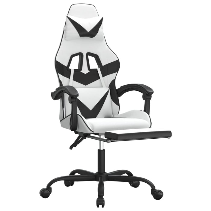 Scaun de gaming cu suport picioare, alb/negru, piele ecologică - WALTI WALTI