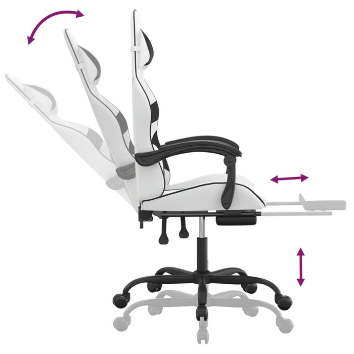 Scaun de gaming cu suport picioare, alb/negru, piele ecologică - WALTI WALTI