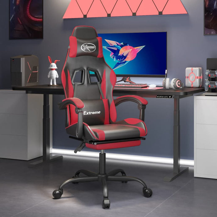 Scaun de gaming cu suport picioare, negru/roșu, piele ecologică - WALTI WALTI