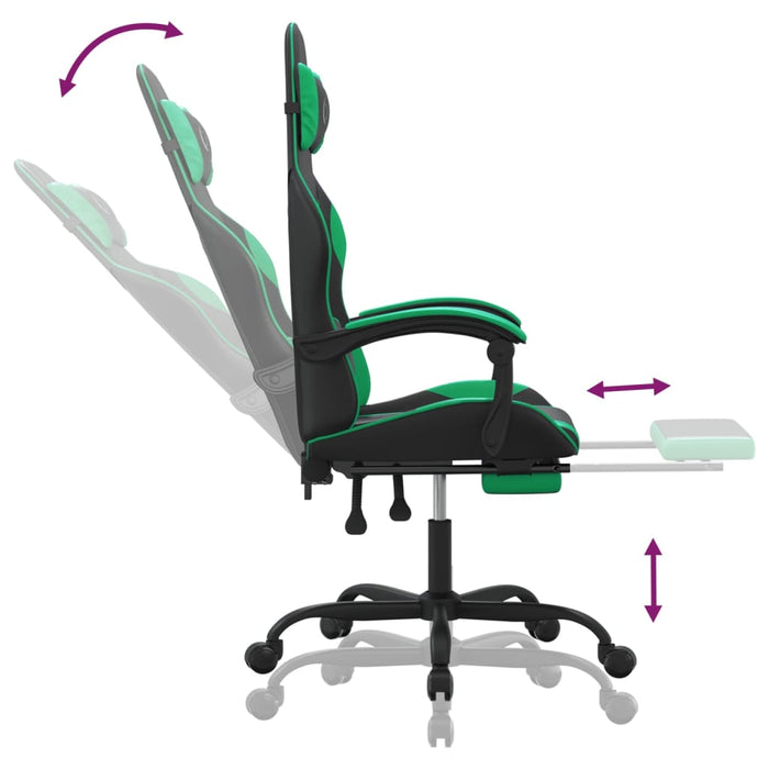 Scaun de gaming cu suport picioare negru/verde, piele ecologică - WALTI WALTI