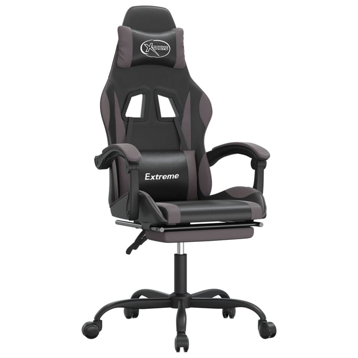 Scaun de gaming cu suport picioare, negru/gri, piele ecologică - WALTI WALTI
