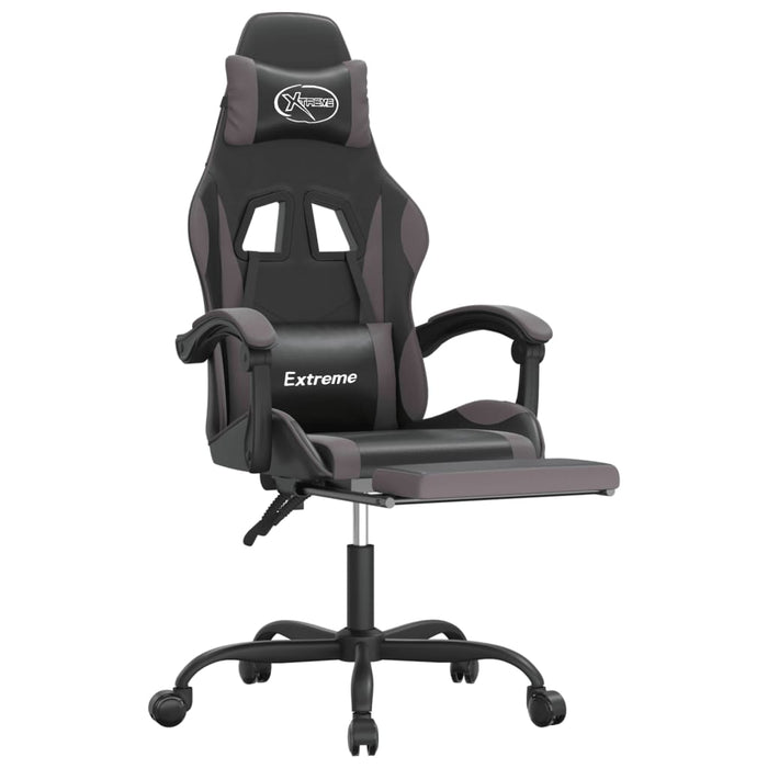 Scaun de gaming cu suport picioare, negru/gri, piele ecologică - WALTI WALTI