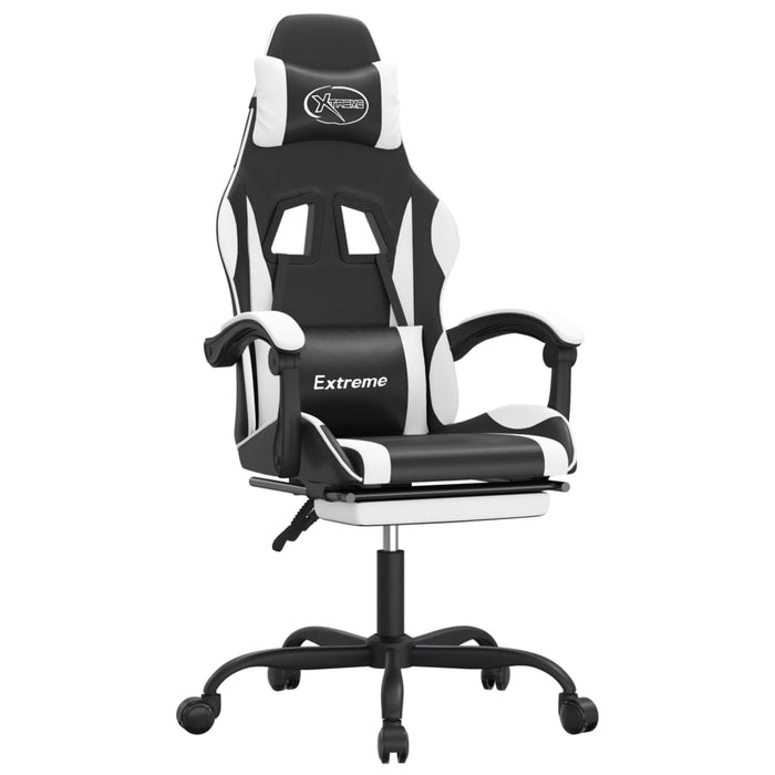 Scaun de gaming cu suport picioare, negru/alb, piele ecologică - WALTI WALTI