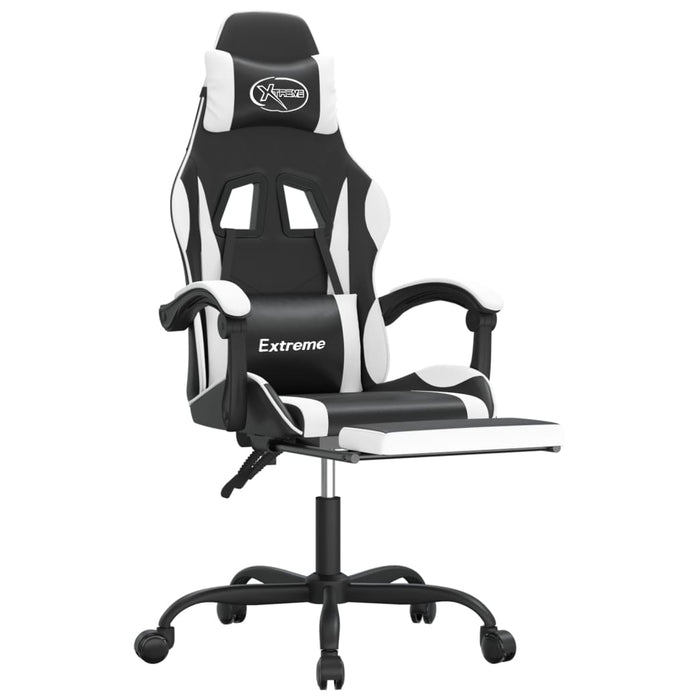 Scaun de gaming cu suport picioare, negru/alb, piele ecologică - WALTI WALTI
