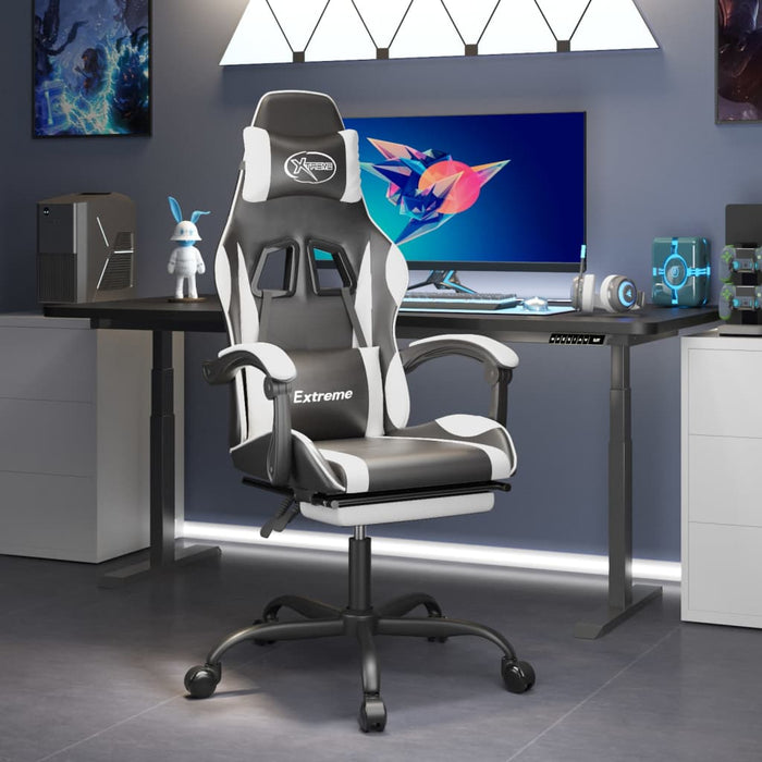 Scaun de gaming cu suport picioare, negru/alb, piele ecologică - WALTI WALTI