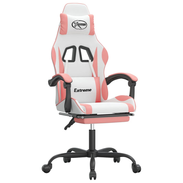 Scaun de gaming cu suport picioare, alb/roz, piele ecologică - WALTI WALTI