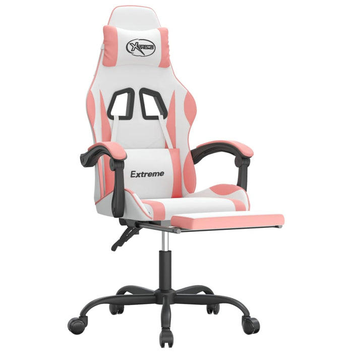Scaun de gaming cu suport picioare, alb/roz, piele ecologică - WALTI WALTI