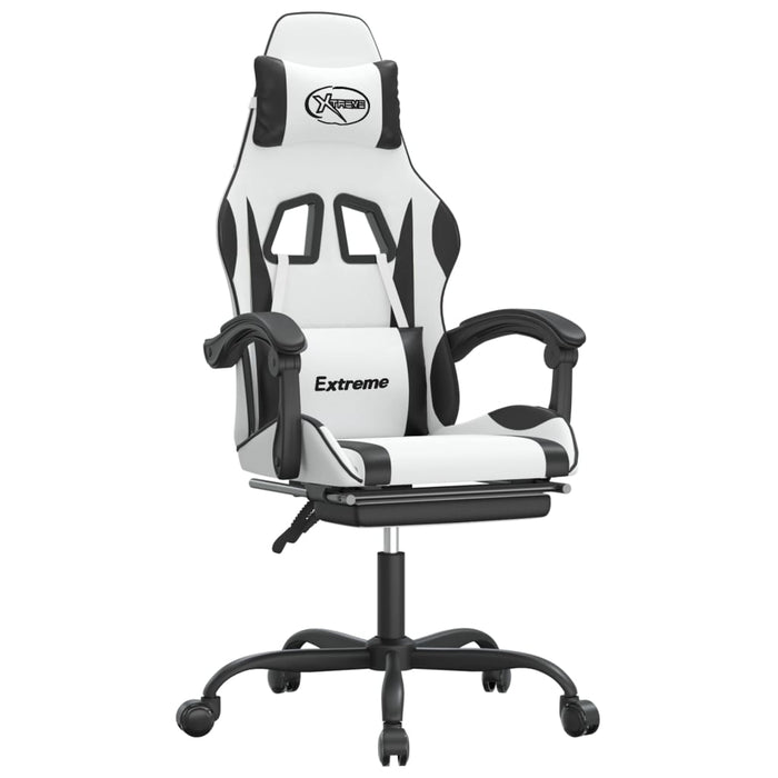 Scaun de gaming cu suport picioare, alb/negru, piele ecologică - WALTI WALTI