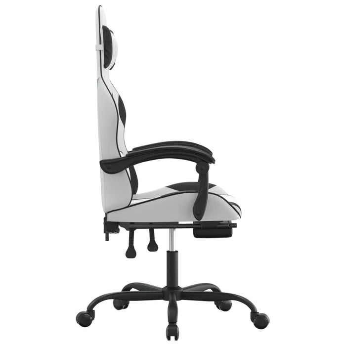 Scaun de gaming cu suport picioare, alb/negru, piele ecologică - WALTI WALTI