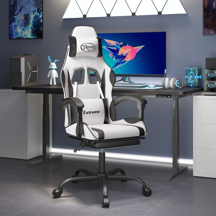 Scaun de gaming cu suport picioare, alb/negru, piele ecologică - WALTI WALTI